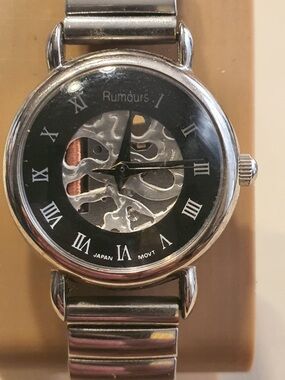 🦋10/$20🦋 Rumours  Silver/Black Stainless Steel Skeleton Dial Women's Watch